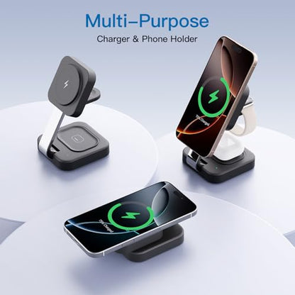 2026 Traveling Wireless Mag-Safe Fast Magnetic 3 in 1Charging Station - color: Black
