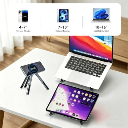 Foldable Laptop Stand with Magnetic Phone Holder, Gray