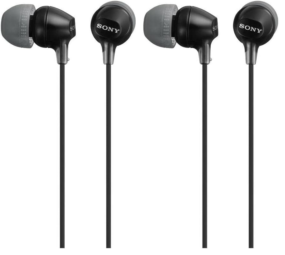 Sony MDREX15LP in-Ear Earbud Headphones, Black, Model Number: MDREX15LP/B (Pack of 2) - color: Black (Pack of 2), style: 3.5mm Aux, No Mic