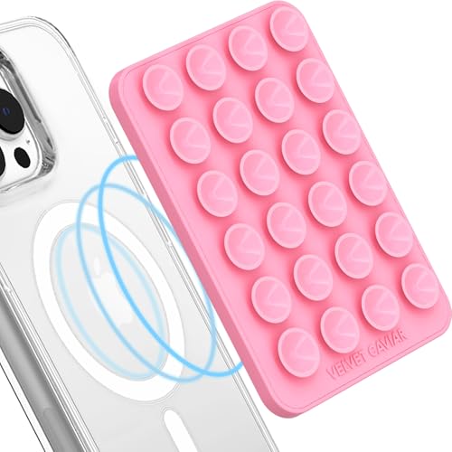 Velvet Caviar Suction Cup Phone Case Mount Compatible with MagSafe Devices Only - Magnetic Silicone Sticky Phone Grip Holder for iPhone Back of Phone - Mirror Gripper (Pink) - color: Pink