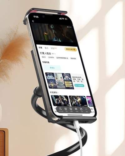 3.2 Ft Cell Phone Clip Bed Stand Holder, with Grip Flexible Long Arm Gooseneck Bracket Mount Clamp for Desk, Compatible with iPhone or Other 3.5-7" Devices (Black) - color: Black