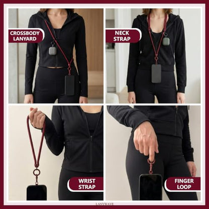 4-in-1 Phone Lanyard, Crossbody, Neck, Wrist & Finger Strap - color: Red