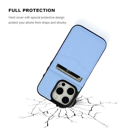 KIHUWEY for iPhone 16 Pro Wallet Case Card Holder, Lichee Light Blue | Credit Card Slots, PU Leather, Kickstand, Magnetic, Flip Heavy Duty Protection Cover for Men Women - color: Lichee Light Blue