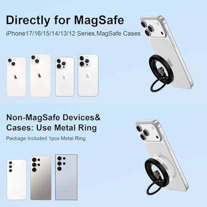 Magnetic Phone Ring Holder for MagSafe,360° Rotation Cell Phone Grip Stand - color: Black