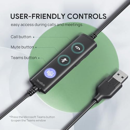 Yealink UH34 Wired Headset,USB-A,Noise Canceling Mic,in-Line Control,On-Ear (Pack of 2) - size: Middle (Pack of 2)