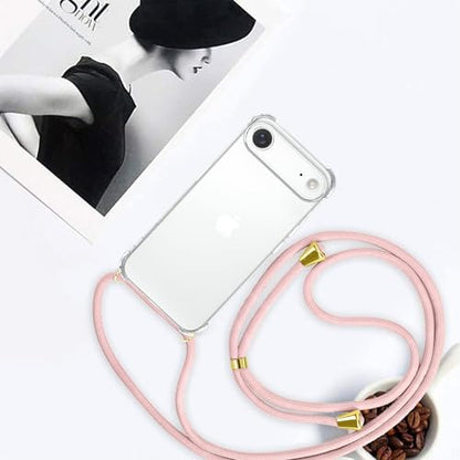 Crossbody Case for iPhone 17 Air Adjustable Lanyard Strap for Women Soft TPU Bumper Case Cover Transparent Slim Shockproof Protective Phone Case for iPhone 17 Air - Rose Gold - size: for iPhone 17 Air