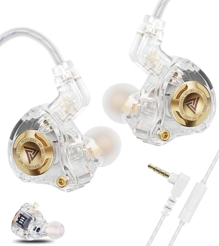 Wired Gaming Earbuds with Mic, 11mm Dynamic Driver HiFi in Ear Monitors, 3-Way Adjustable Tuning Switch Detachable Cable IEM Earphones, Deep Bass Noise Isolating Headphones for Musician Game PC Laptop - color: White