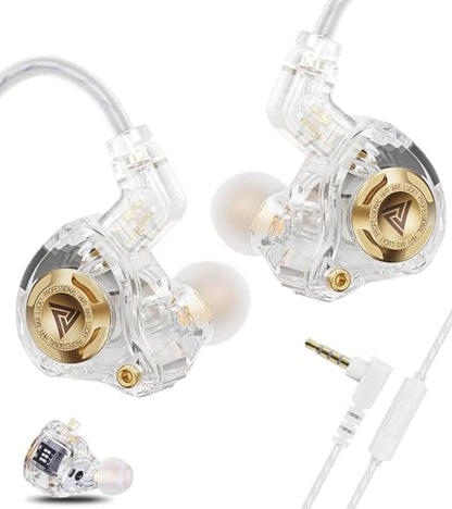 Wired Gaming Earbuds with Mic, 11mm Dynamic Driver HiFi in Ear Monitors, 3-Way Adjustable Tuning Switch Detachable Cable IEM Earphones, Deep Bass Noise Isolating Headphones for Musician Game PC Laptop - color: White