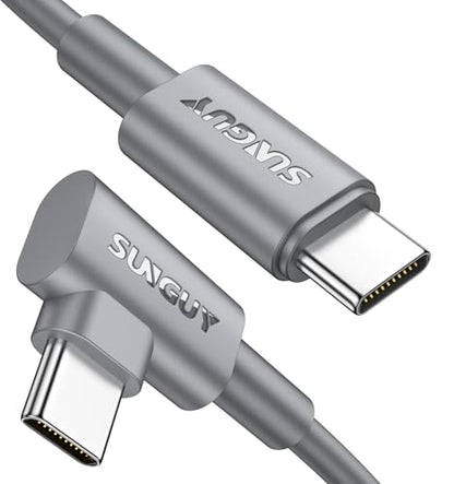SUNGUY Short USB C to USB C Cable 10-Inch, [2-Pack, 0.8FT] Right Angle 60W Fast Charge USBC to USBC Cable Compatible with iPhone 17 16 15 Pro Max, Galaxy S24 S23 S22, iPad Pro - Grey - color: Grey, size: 0.8ft