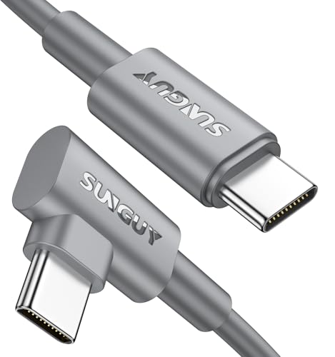 SUNGUY USB-C to USB-C Cable 10FT, 2-Pack Right Angle 60W PD Charger for iPhone 17/16/15 Pro Max, Galaxy S23/S22/S21/Z Fold 3/Note 20, MacBook Air/Pro, iPad Pro 2020 - Grey - color: Grey, size: 10ft