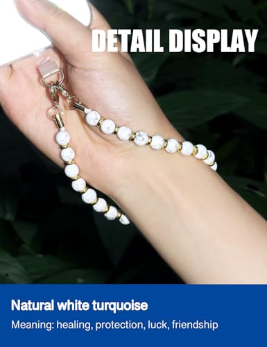 Handmade Beaded Charm Cell Phone Camera Lanyard, Wrist Strap with Natural Gemstone Beads,Phone Chain String, Keychain Decor for Wallet (white Turquoise) - style: White Turquoise