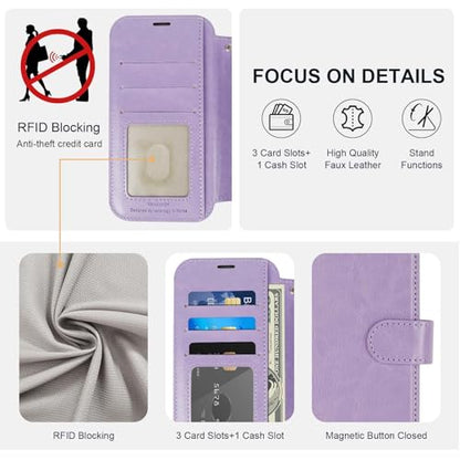 VANAVAGY Wallet Case for iPhone 11 6.1 inch, Clove Purple | 12ft Drop-proof Cover for Women Men, Silm PU Leather, RFID Blocking Card Holder, Wrist Strap, Screen Protector - color: Clove Purple