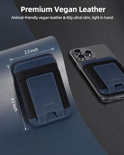 Phone Card Holder, Leather Phone Wallet Stick On, Fit 7 Cards | RFID Blocking, Stronger Adhesive Card Holder Back of Phone, Credit Card Holder for Phone Case iPhone, Samsung, Navy Blue - color: Navy Blue