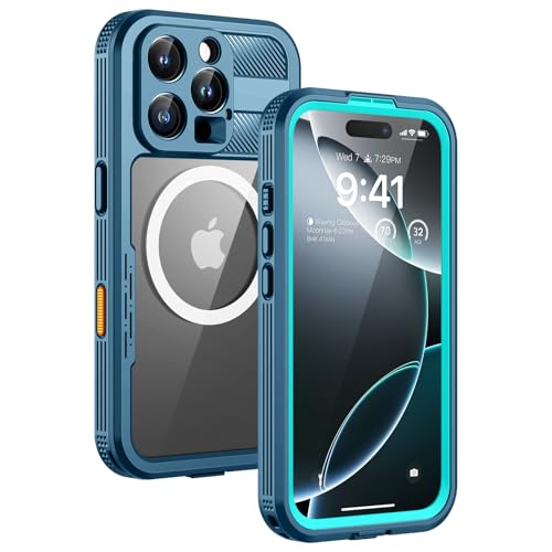 Lanhiem Magnetic for iPhone 16 Pro Max Case, IP68 Waterproof Dustproof Case, [Compatible with Magsafe] [Built-in Screen Protector] Full Body Heavy Duty Rugged Phone Cover 6.9 inch, Blue/Clear - color: Blue, size: for iPhone 16 Pro Max
