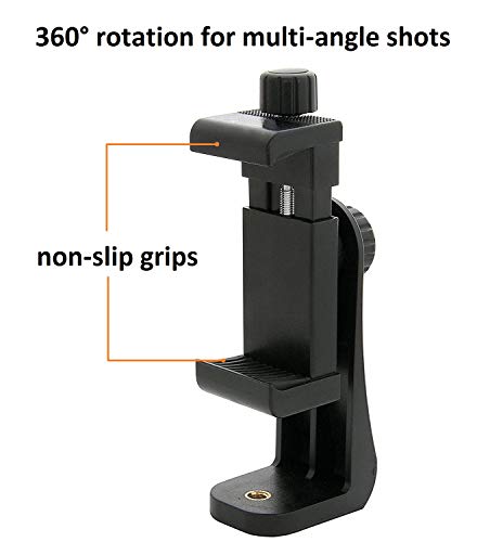 Alphx Universal Smartphone Tripod Cell Phone Holder Mount Adapter Set, Fits iPhone, Samsung, and all Phones, Rotates Vertical and Horizontal with Adjustable Clamp, Includes Mini Tripod