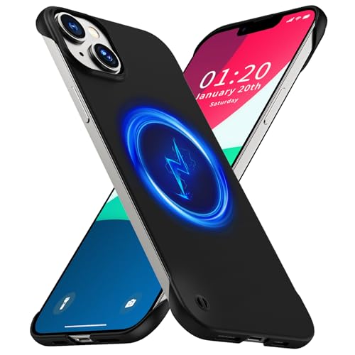 GRECAZO Magnetic Frosted Frameless Case for iPhone 13, Black | Compatible with MagSafe, Metallic Finish, Hard PC Cover, Ultra Thin Lightweight Minimalist Borderless, Slim Fit, 6.1-Inch - color: Black, size: iPhone 13