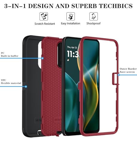 Qinmay Phone Case for Motorola Moto G 2025/Moto G Play 5G 2025 Case with HD Screen Protector, Heavy Duty Shockproof & Dropproof 3-Layer Cover Phone Case,BalckRed - color: BlackRed