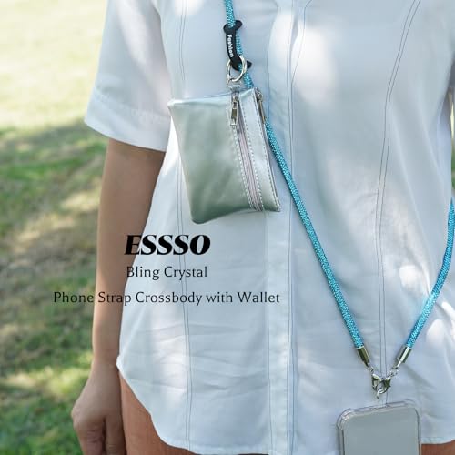 Clip and Go Strap for Phone with Wallet Crossbody, Bling Crystal Phone Strap Crossbody for Hands-Free Style - color: Light Blue