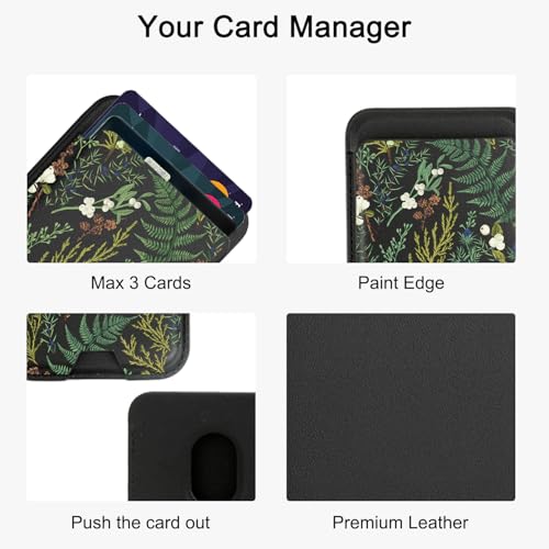 uCOLOR Upgraded Magnetic Cell Phone Wallet Card Holder-Compatible with MagSafe for iPhone 17/16/ 15/14/13/12 Series, Leather Magsafe Wallet for Back of Phone (Ferns) - color: Ferns