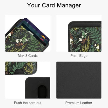 uCOLOR Upgraded Magnetic Cell Phone Wallet Card Holder-Compatible with MagSafe for iPhone 17/16/ 15/14/13/12 Series, Leather Magsafe Wallet for Back of Phone (Ferns) - color: Ferns