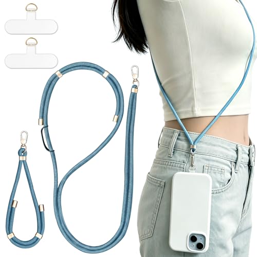 Adjustable Cell Phone Lanyard Crossbody Universal Anti-Theft Neck Phone Wrist Strap 4-IN-1 Neck Lanyard - color: Teal Blue