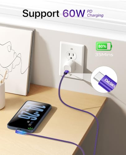 USB C to USB C Cable 90 Degree USB C Cable Fast Charging 60W, 10FT 2Pack - color: Purple, size: 10FT, style: USB C to USB C