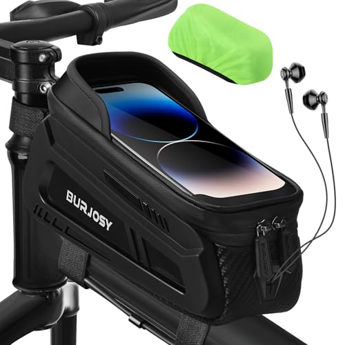 Bike Phone Front Frame Bag, Waterproof Bike Phone Holder Bag with TPU Touch-Screen & Sun-Visor, Bike Bag Accessories Compatible Phone Under 7”