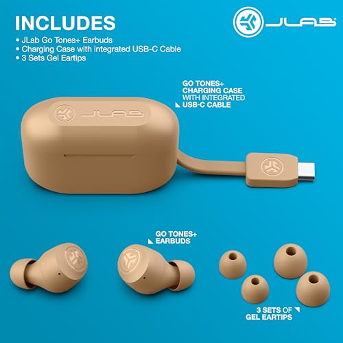 JLab, Go Air Pop+ Tones, True Wireless Earbuds, Bluetooth, IPX4, Dual Connect, 728 N - color: E-728 N, style: Nude