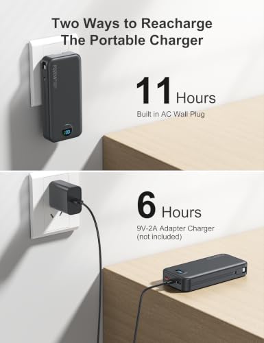Portable Charger Power Bank 20000mAh with Built in Cables & Wall Plug - color: Black