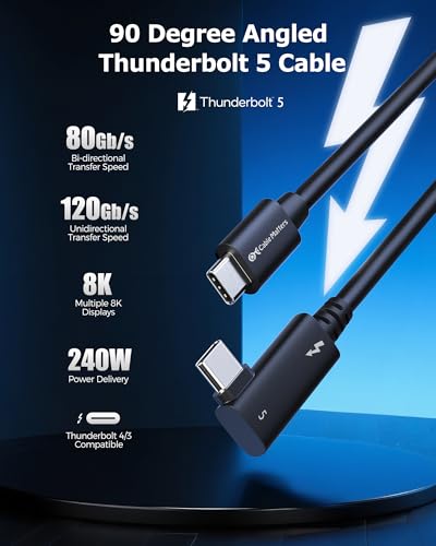 Cable Matters [Intel Certified] 80G Right Angle Thunderbolt 5 Cable, 2.6ft