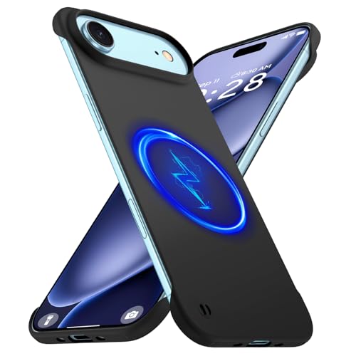 GRECAZO Magnetic Slim Frameless Case for iPhone Air, Black | Compatible with MagSafe, Soft-Touch Matte Hard PC Cover, Ultra Thin Lightweight Minimalist, Pull Ring Lanyard, 6.5-Inch - color: Black, size: iPhone Air