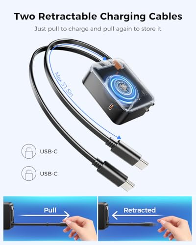 SUPERONE 62W Retractable Wall Charger with Dual USB C Cables - size: Dual Type-C Cables