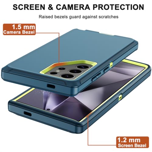 for Samsung Galaxy S24 Ultra Case with Belt Clip Holster, 2X Screen Protector, Heavy Duty Military Grade Full Body Shockproof Rugged Protective Cover for Samsung S24 Ultra 5G (Teal) - color: Teal