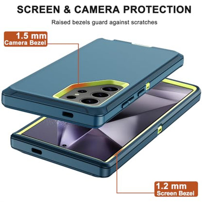 for Samsung Galaxy S24 Ultra Case with Belt Clip Holster, 2X Screen Protector, Heavy Duty Military Grade Full Body Shockproof Rugged Protective Cover for Samsung S24 Ultra 5G (Teal) - color: Teal