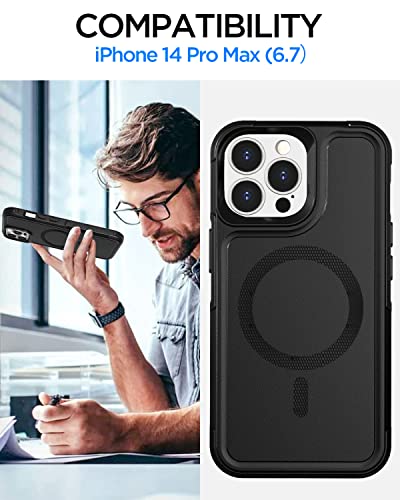 AICase for iPhone 14 Pro Max Case(6.7") Magnetic Heavy Duty 2-Layer Rugged Pocket-Friendly MagSafe Phone Case,Durable Military Grade Protection Shockproof Protective Cover for iPhone 14 Pro Max - color: Black with Magsafe Support