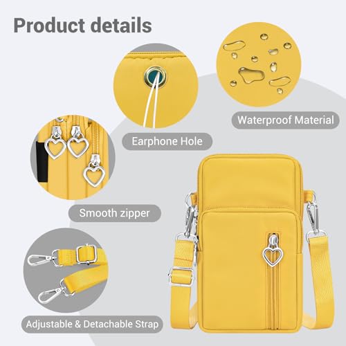 YINHEXI Small Crossbody Bags for Women Trendy, Mini Triple Compartment Cell Phone Crossbody Wallet Purses - color: Yellow-2