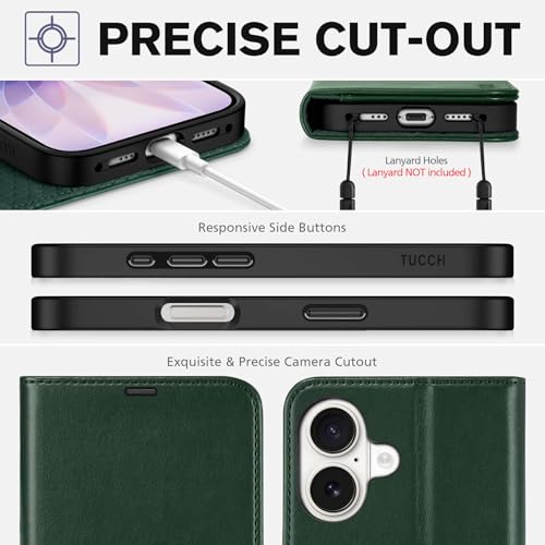 TUCCH Wallet Case for iPhone 17 (6.3") 2025, 4 Card Holders, Evergreen | RFID Blocking, Viewing Stand, Shockproof TPU Shell, PU Leather, Magnetic Closure, Protective Folio Flip Cover - color: Evergreen