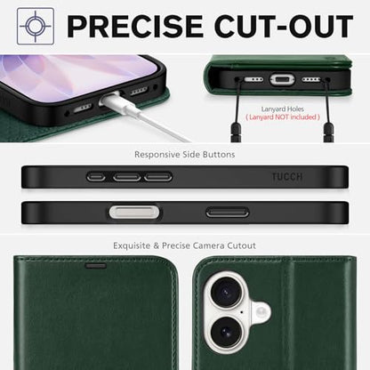 TUCCH Wallet Case for iPhone 17 (6.3") 2025, 4 Card Holders, Evergreen | RFID Blocking, Viewing Stand, Shockproof TPU Shell, PU Leather, Magnetic Closure, Protective Folio Flip Cover - color: Evergreen