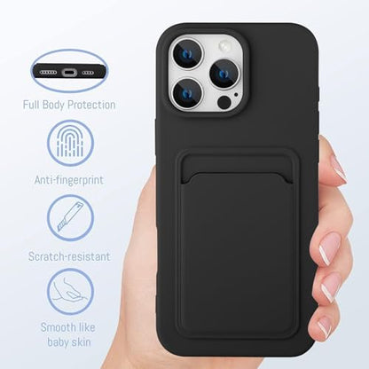 MZELQ Compatible with iPhone 16 Pro Max Case Card Holder -Black | Wallet Cover,Camera Protection + Screen Protector Soft Card Slot Phone Case - color: Black, size: iPhone 16 Pro Max