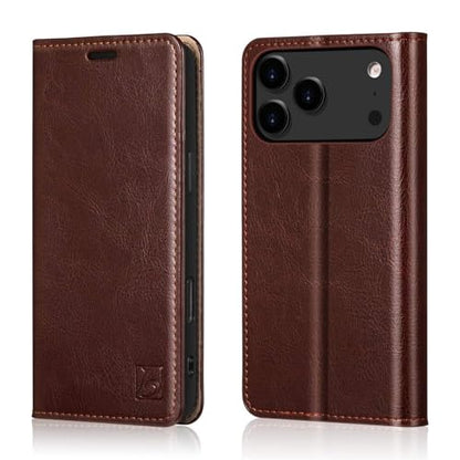 Belemay Leather Wallet Case Compatible with iPhone 17 Pro Max, Premium Cowhide Leather Two-Tone Effect, RFID Blocking Card Holders, Shockproof TPU Shell, Kickstand, Protective Flip Cover, 6.9", Brown - color: Brown, size: iPhone 17 Pro Max