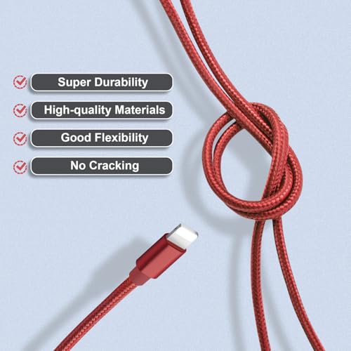 5Pack(2/2/4/4/6FT) Phone Charger Cable, Nylon Braided Fast Charging Cord Compatible with Phone14/13/12/11Pro Max/XS MAX/XR/XS/X/8/7Plus iPad AirPods