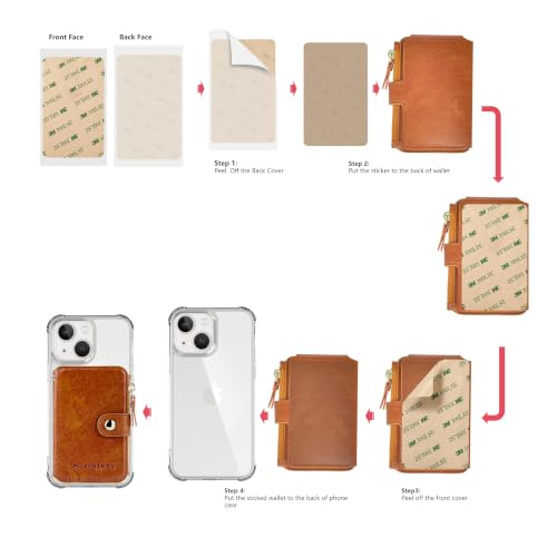 M-Plateau Phone Wallet with ID Window and Adhesive Sticker | Card Holder for Phone case Stick on Attachable Credit Card Holder for Phone (Compatible with Most Smartphones) - color: Brown