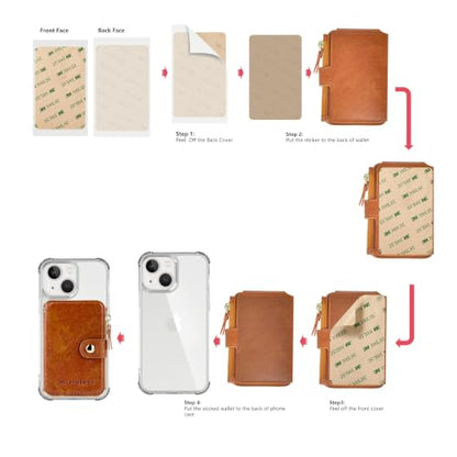 M-Plateau Phone Wallet with ID Window and Adhesive Sticker | Card Holder for Phone case Stick on Attachable Credit Card Holder for Phone (Compatible with Most Smartphones) - color: Brown