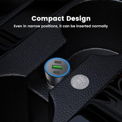 90W USB C Car Charger Multi Ports Adapter Fast Charging for iPhone Duo