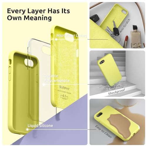 SURPHY Designed for iPhone SE Case, iPhone 8 Case, iPhone 7 Case, Liquid Silicone Phone Case for iPhone se 3rd 2nd SE 2022 SE 2020, Yellow - color: Yellow