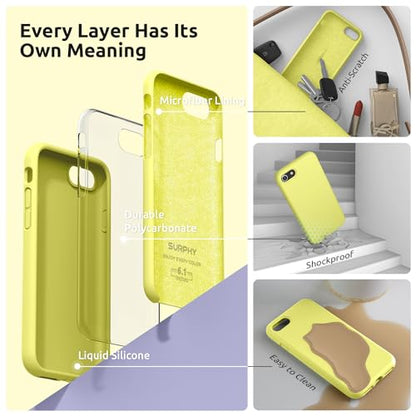 SURPHY Designed for iPhone SE Case, iPhone 8 Case, iPhone 7 Case, Liquid Silicone Phone Case for iPhone se 3rd 2nd SE 2022 SE 2020, Yellow - color: Yellow