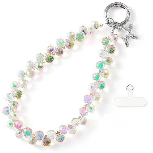 richginker Crystal Beaded Phone Wrist Strap with Tether Tab, Crystal AB - color: Crystal AB