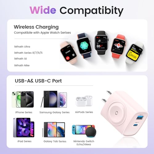 TOPADRE 20W Charger for Apple Watch, 3-in-1 USB C Charger Block, Pink - color: Pink-1pack