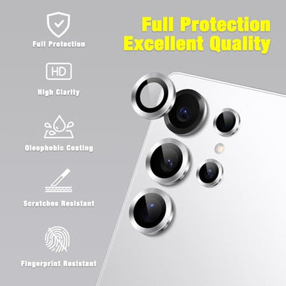 Camera Lens Protector for Samsung Galaxy S25 Ultra 5G, 9H Tempered Glass Individual Metal Ring Camera Cover, Case Friendly Camera Protector for Galaxy S25 Ultra - Titanium Whitesilver