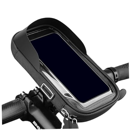 Bike Phone Bag, 3.5x7" Waterproof TPU Bike Phone Holder Bag with 6.4" Touch Screen, 360° Rotatable Zippered Bike Bag with Earphone Hole for Handlebar, Rearview Bike Handlebar Bag Bike Frame Bag Bike